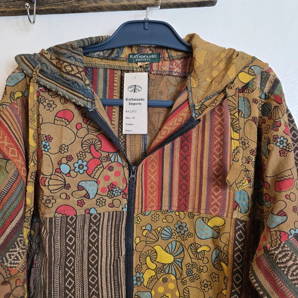 Kathmandu Boho Mushroom Patchwork Jacket XL Hooded Zip-Up Multicolor Festival - Picture 5 of 15